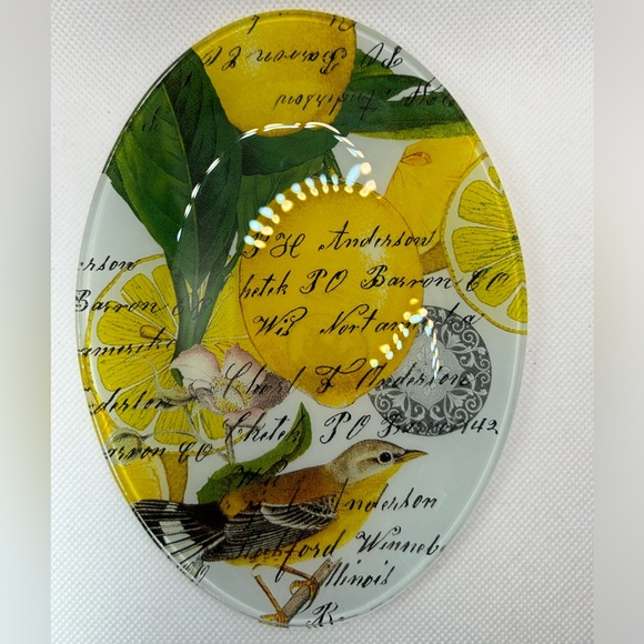 Michel Design Works lemon basil bird oval glass soap dish - Picture 2 of 7